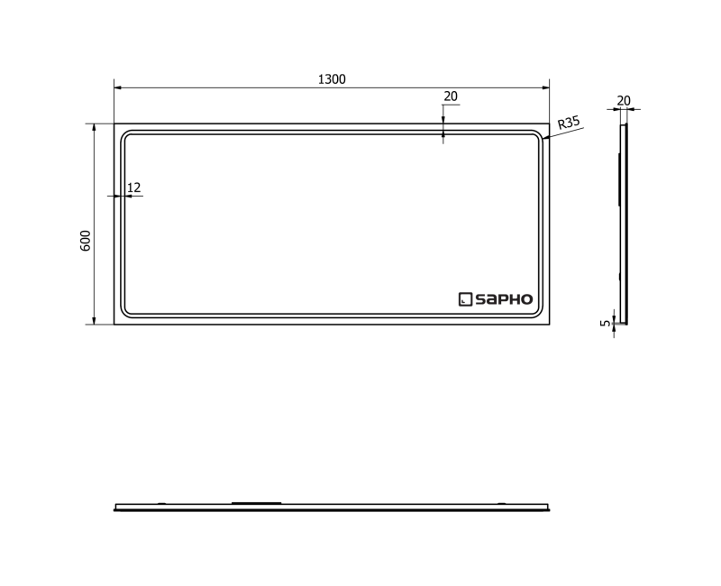 Vannas istabas spogulis Sapho Gemini II ar LED apgaismojumu, 130x60cm GM130