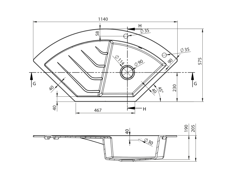 Кухонная мойка Sapho Granite 114x58см, черная GR1934