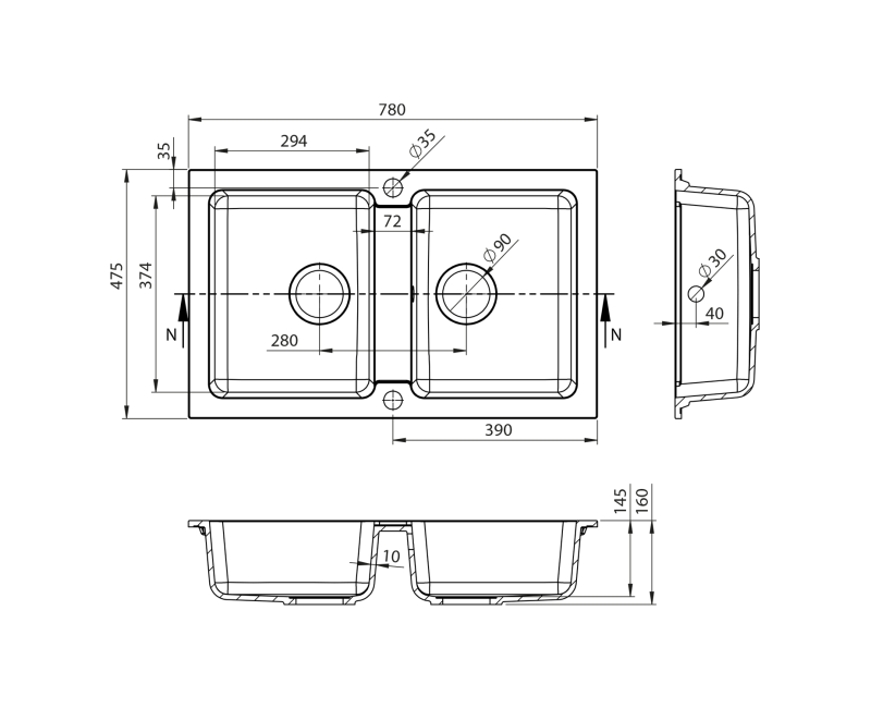 Кухонная мойка Sapho Granite, 78x48см, бежевая GR2222