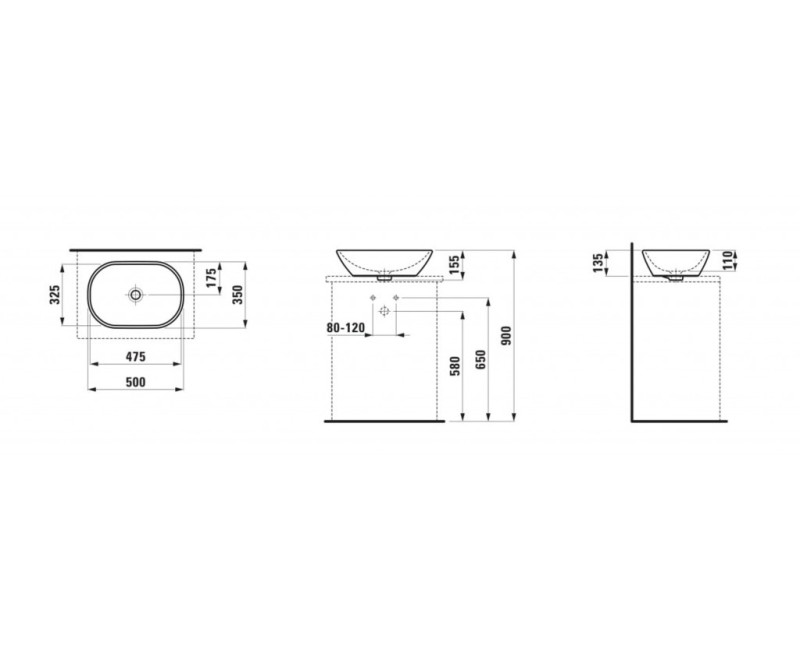Vannas istabas izlietne Laufen Lua LCC 50x35cm uz virsmas balta H8120834001091