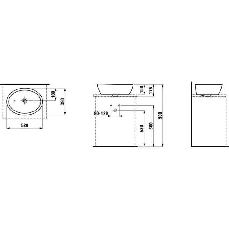 Vannas istabas izlietne Laufen Pro LCC 52x39cm, uz virsmas balta H8129644001091 Vannas istabas izlietne Laufen Pro LCC 52x39cm, uz virsmas balta H8129644001091