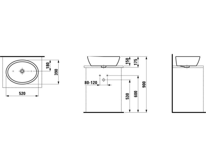 Vannas istabas izlietne Laufen Pro LCC 52x39cm, uz virsmas balta H8129644001091