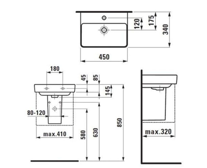Vannas istabas izlietne Laufen Pro S 45x34cm  LCC balta H8169614001561