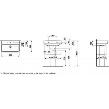 Vannas istabas izlietne Laufen Pro S Compact 60x38cm, balta H8189590001041