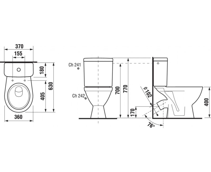Tualetes pods Jika Lyra plus, ūdens pievads no sāna, (45° izvads) bez vāka balts H8263840002413