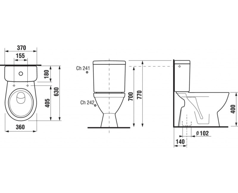 Tualetes pods Jika Lyra plus, ūdens pievads no sāna, vertikāls izvads, bez vāka balts H8263870002413