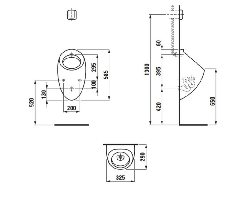 Писсуар Laufen ME Il Bagno Alessi One Suction с задним входом LCC, белый