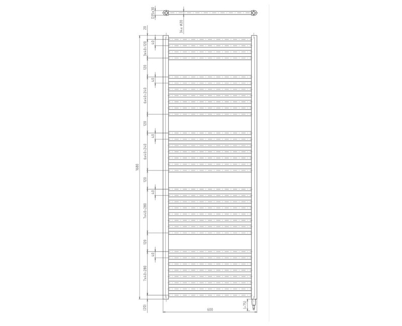 Dvieļu žāvētājs / Radiators AQUALINE DIRECT-E elektriskais 600x1680mm, 800 W, melns ILE66TB