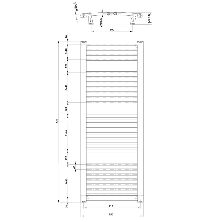 Dvieļu žāvētājs / Radiators AQUALINE ORBIT 750x1320mm balts ILO37T Dvieļu žāvētājs / Radiators AQUALINE ORBIT 750x1320mm balts ILO37T