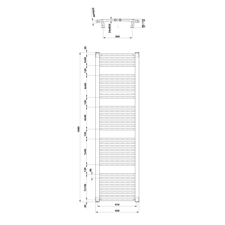 Dvieļu žāvētājs / Radiators AQUALINE ORBIT 450x1680mm balts ILO64T Dvieļu žāvētājs / Radiators AQUALINE ORBIT 450x1680mm balts ILO64T