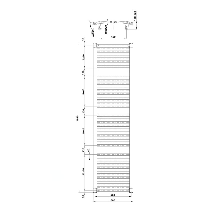 Dvieļu žāvētājs / Radiators AQUALINE ORBIT 600x1850 balts  ILO86T