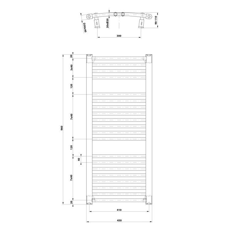 Dvieļu žāvētājs / Radiators AQUALINE Orbit 96x45cm, 447W, balts ILO94T Dvieļu žāvētājs / Radiators AQUALINE Orbit 96x45cm, 447W, balts ILO94T