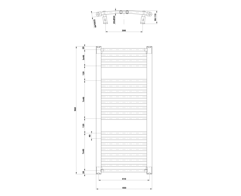 Полотенцесушитель / Радиатор AQUALINE Orbit 96x45см, 447Вт, белый ILO94T