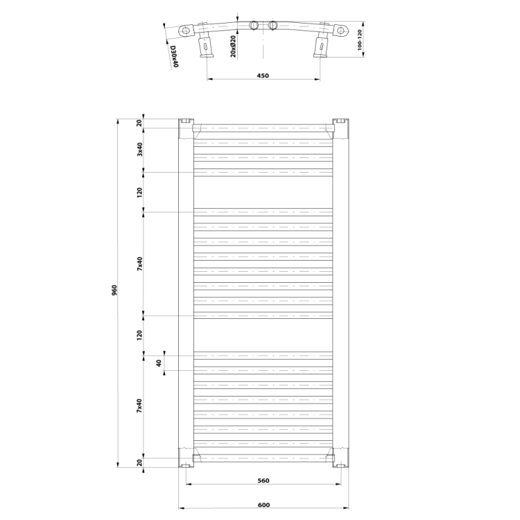 Dvieļu žāvētājs / Radiators AQUALINE Orbit 96x60cm, 597W, balts ILO96T Dvieļu žāvētājs / Radiators AQUALINE Orbit 96x60cm, 597W, balts ILO96T