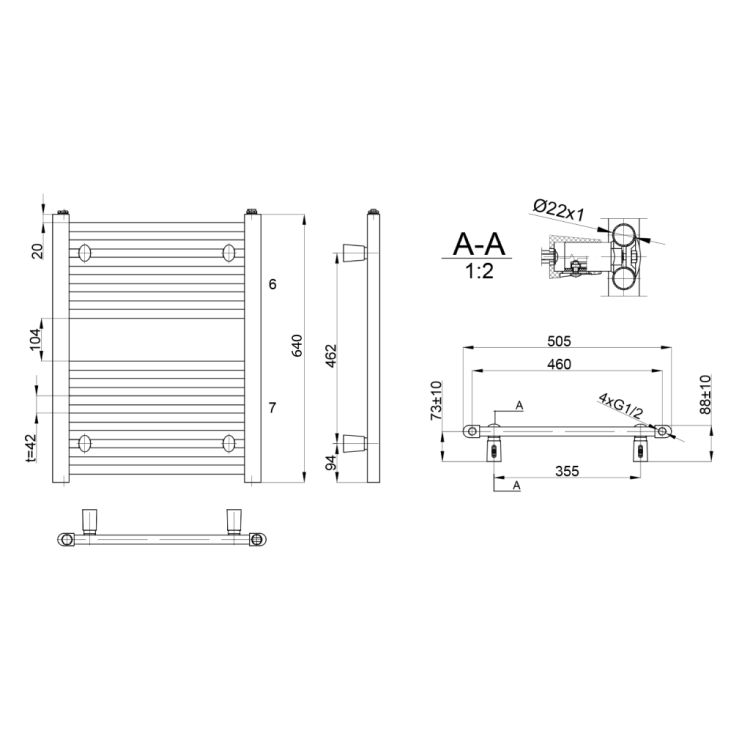 Dvieļu žāvētājs / Radiators AQUALINE Direct  64x50cm, 360W, balts  ILR65T