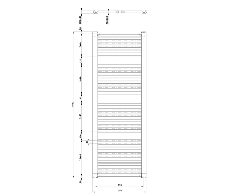Полотенцесушитель / Радиатор AQUALINE Direct 184x75см, 1439Вт, белый ILR87T