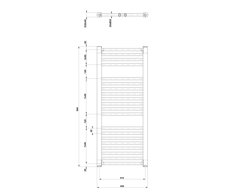 Полотенцесушитель / Радиатор AQUALINE Direct 96x45см, 447Вт, белый ILR94T