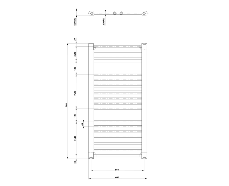 Полотенцесушитель / Радиатор AQUALINE Direct 96x60см, 597 Вт, белый ILR96T