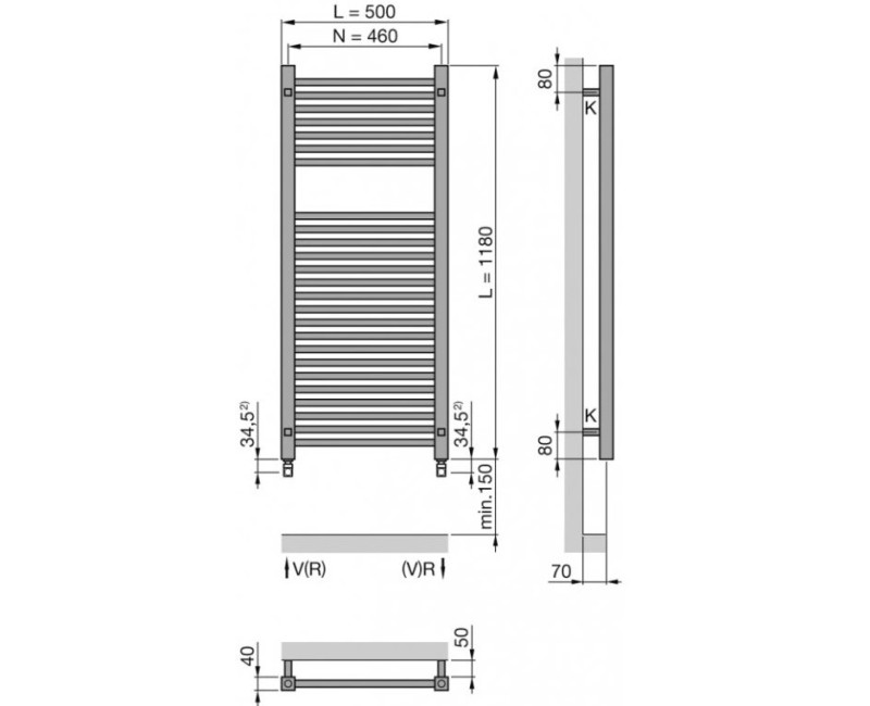 Полотенцесушитель / Радиатор Zehnder Impa 140x50см, Хром IMPC-140-050