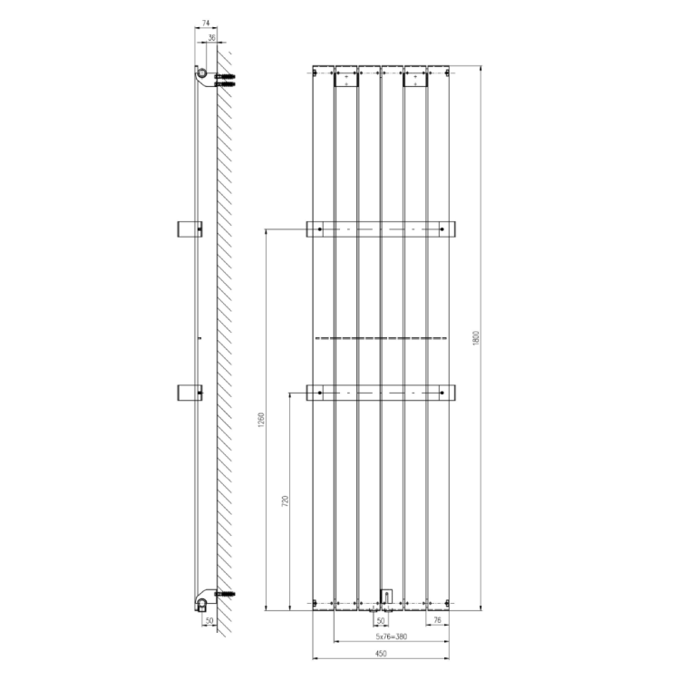 Dvieļu žāvētājs / Radiators Sapho COLONNA 450x1800mm, Melns teksturēts IR147 Dvieļu žāvētājs / Radiators Sapho COLONNA 450x1800mm, Melns teksturēts IR147