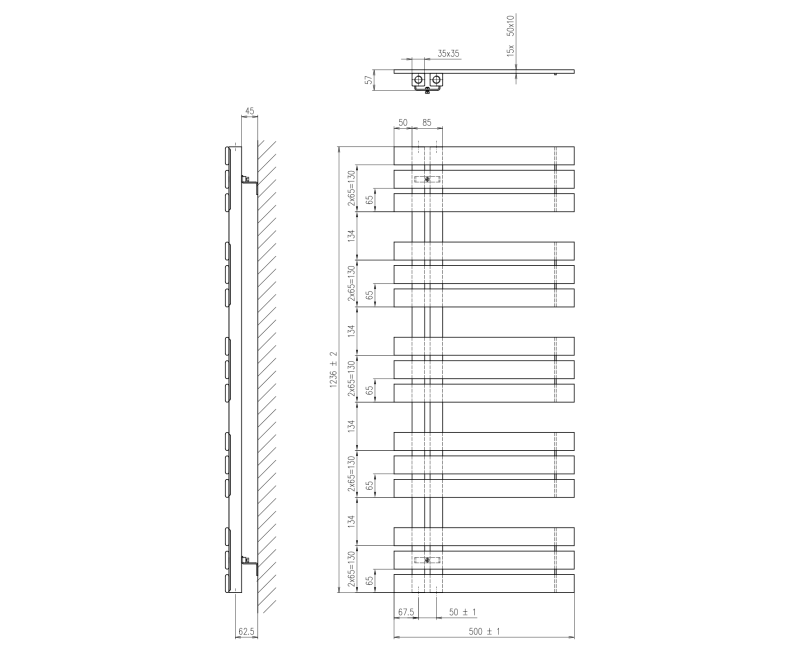 Полотенцесушитель / Радиатор Sapho Silvana 50x124 см, 561 Вт, металлик серебристый IR153