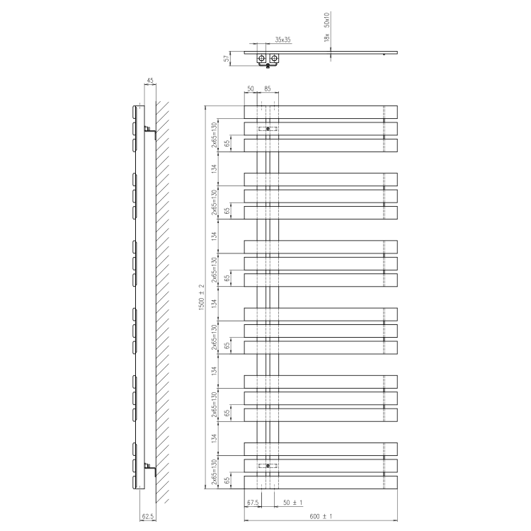 Dvieļu žāvētājs / Radiators Sapho Silvana 150x60cm, matēti melns IR156B Dvieļu žāvētājs / Radiators Sapho Silvana 150x60cm, matēti melns IR156B