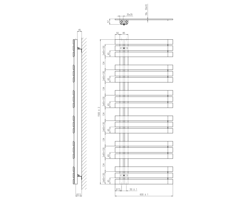 Dvieļu žāvētājs / Radiators Sapho Silvana 60x150cm, 680W, balts  IR163