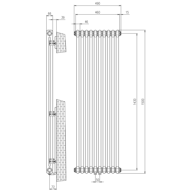 Dvieļu žāvētājs / Radiators Sapho Fede 49x150cm, 1071 W, matēti melns IR193 Dvieļu žāvētājs / Radiators Sapho Fede 49x150cm, 1071 W, matēti melns IR193