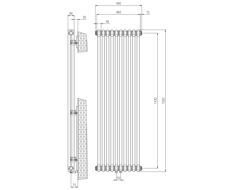Полотенцесушитель / Радиатор Sapho Fede 49x150см, 1071 Вт, матовый черный IR193