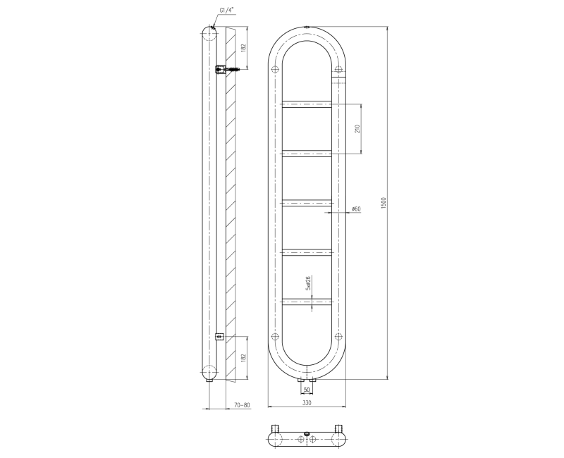Полотенцесушитель / Радиатор Sapho Horizon 33x150см, черный матовый IR195