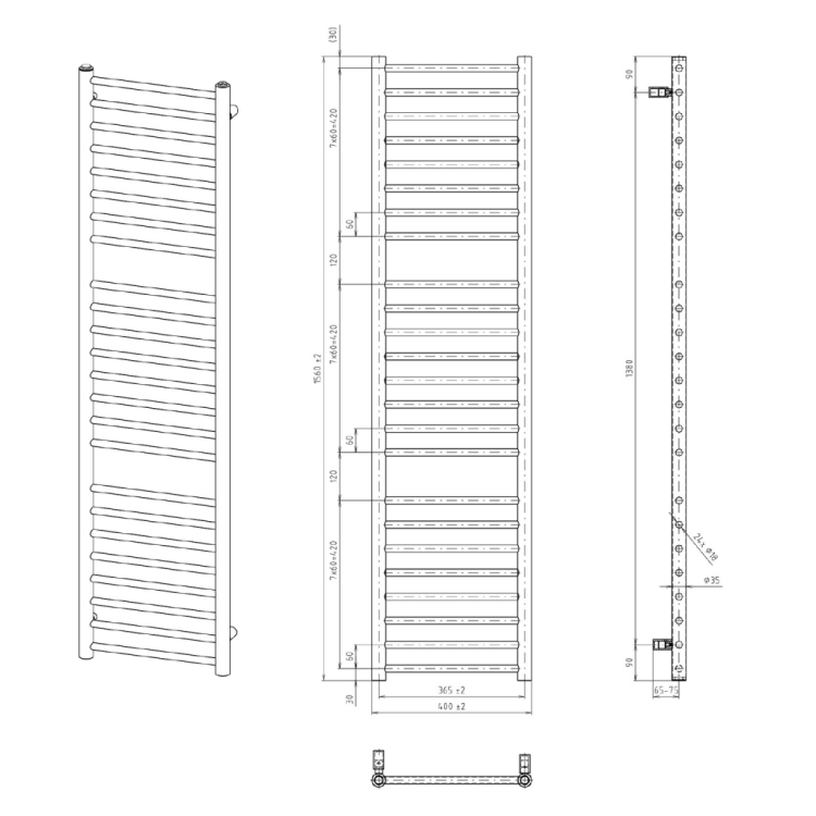 Полотенцесушитель / Радиатор Sapho Dina 156x40см, белый IR364W