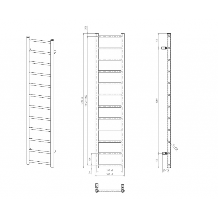 Полотенцесушитель / Радиатор Sapho Dina 138x30см, матовый черный IR373B
