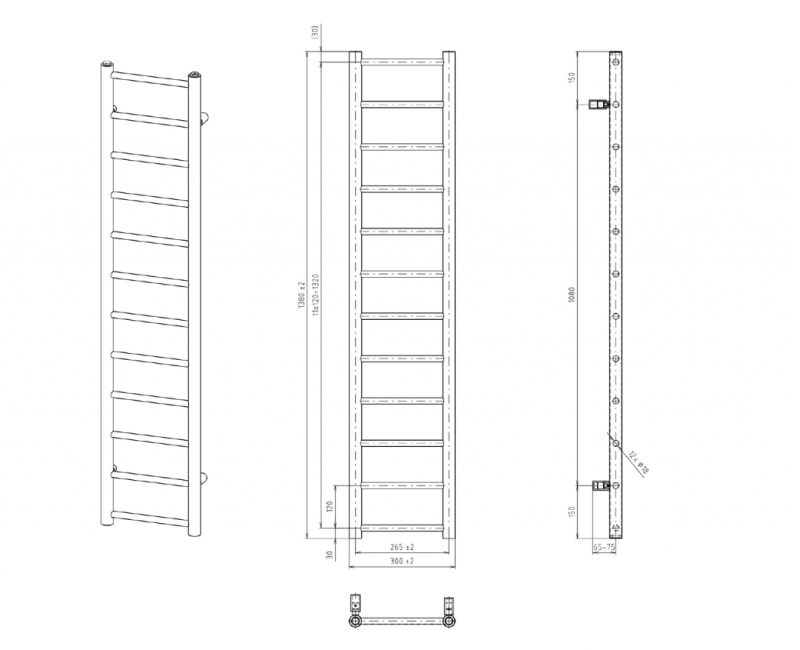 Полотенцесушитель / Радиатор Sapho Dina 138x30см, матовый черный IR373B