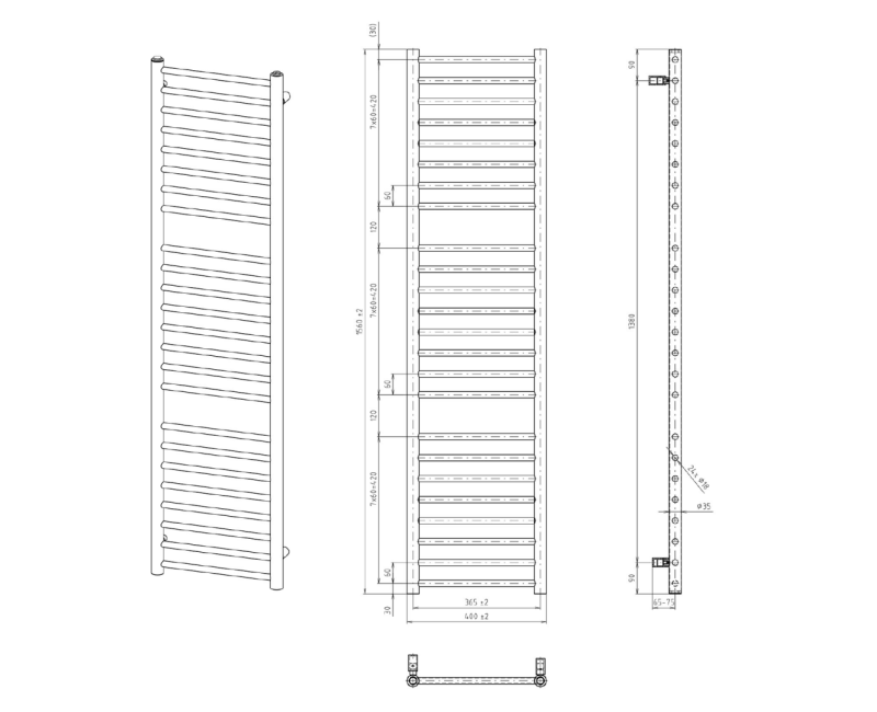 Полотенцесушитель / Радиатор Sapho Dina 156x40см, матовый черный IR374B
