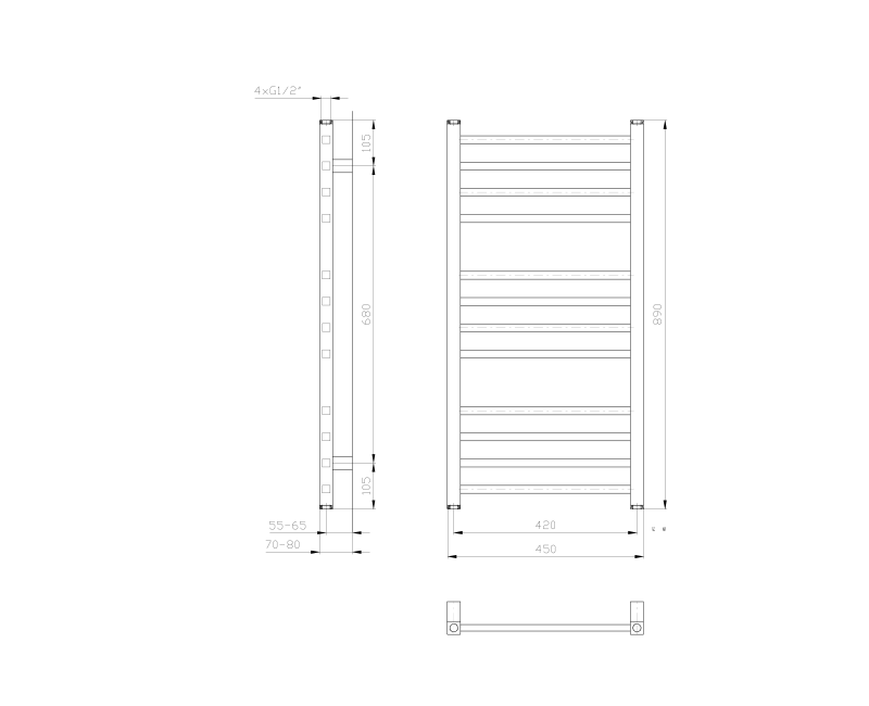 Полотенцесушитель / Радиатор Sapho Metro 45x89см, 266Вт, Белый IR405