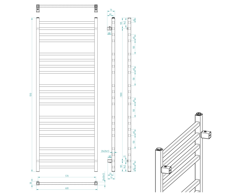 Полотенцесушитель / Радиатор Sapho Metro 60x151см, 557Вт, матовый черный IR420TB