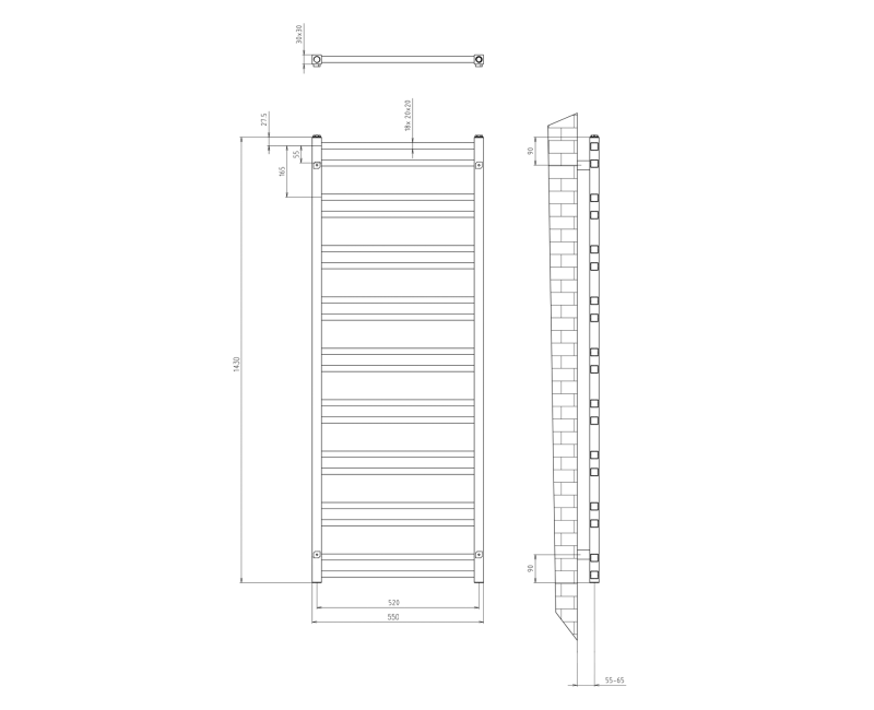 Полотенцесушитель / Радиатор Sapho Metro Dos 55x143см, 476Вт, матовый черный IR430TB