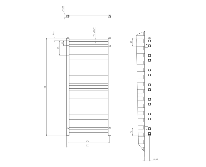 Dvieļu žāvētājs / Radiators Sapho Metro Dos 50x110cm, 343W, matēti melns IR432TB