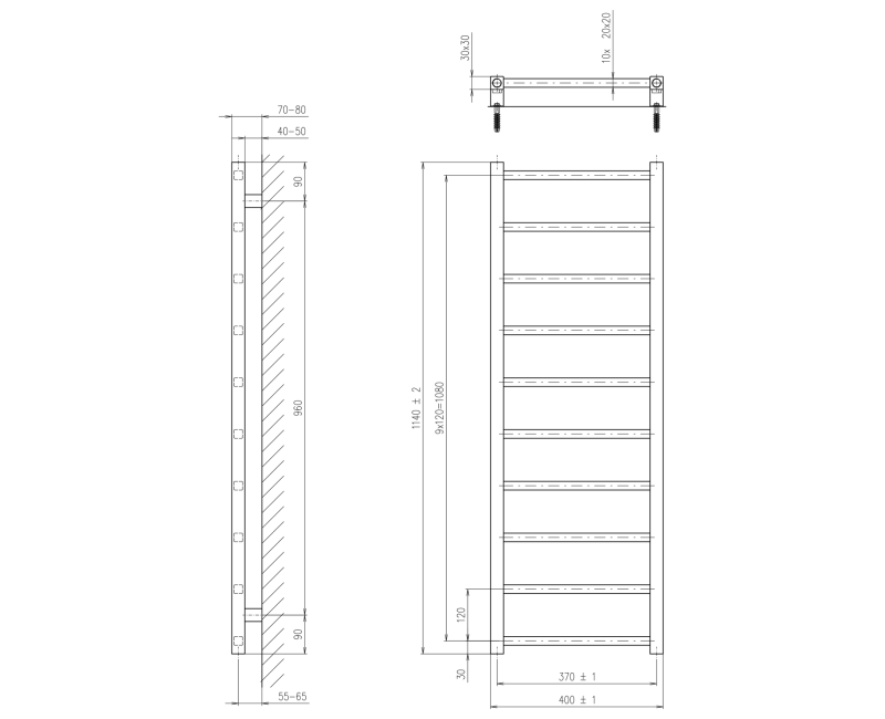 Полотенцесушитель / Радиатор Sapho Metro Light 40x114см, 247Вт, хром IR445R