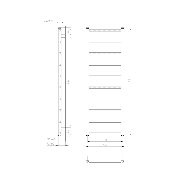 Полотенцесушитель / Радиатор Sapho Metro Light 40x114см, 247Вт, белый IR445T