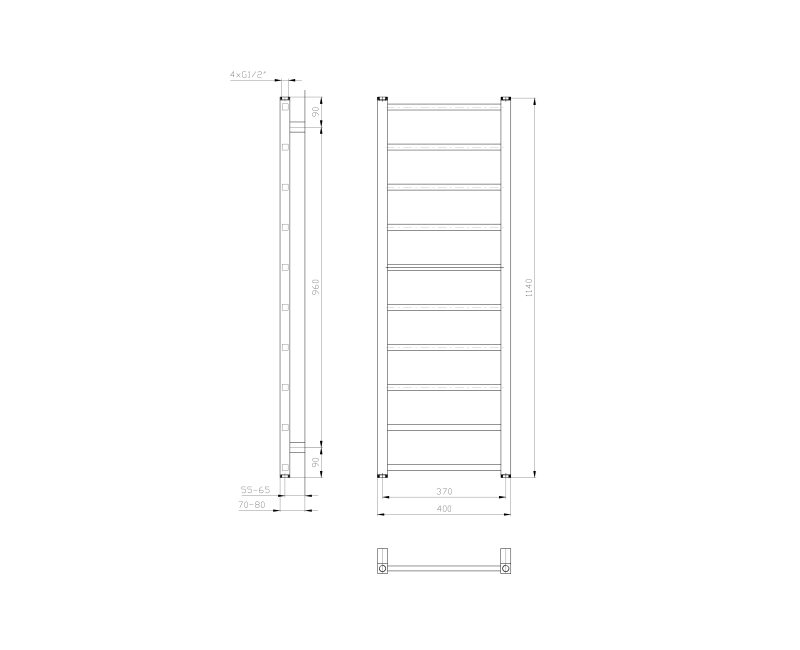 Полотенцесушитель / Радиатор Sapho Metro Light 40x114см, 247Вт, белый IR445T