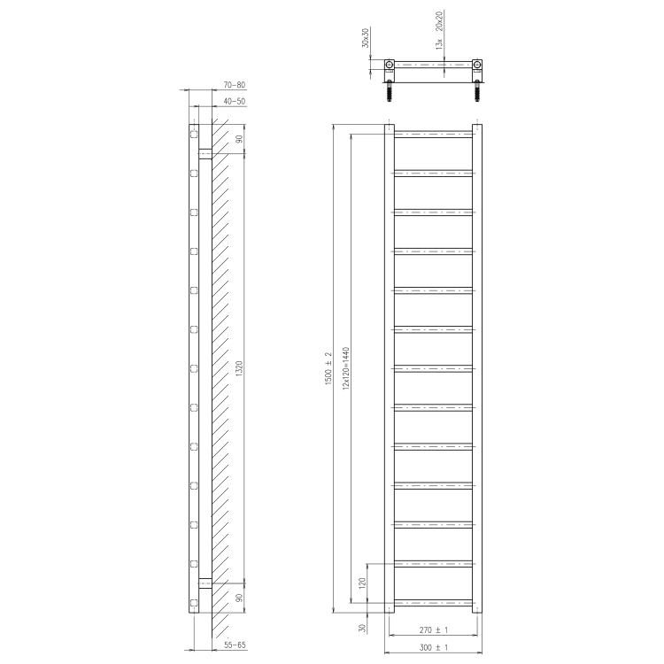 Полотенцесушитель / Радиатор Sapho Metro Light 30x150см, 276Вт, хром IR446R