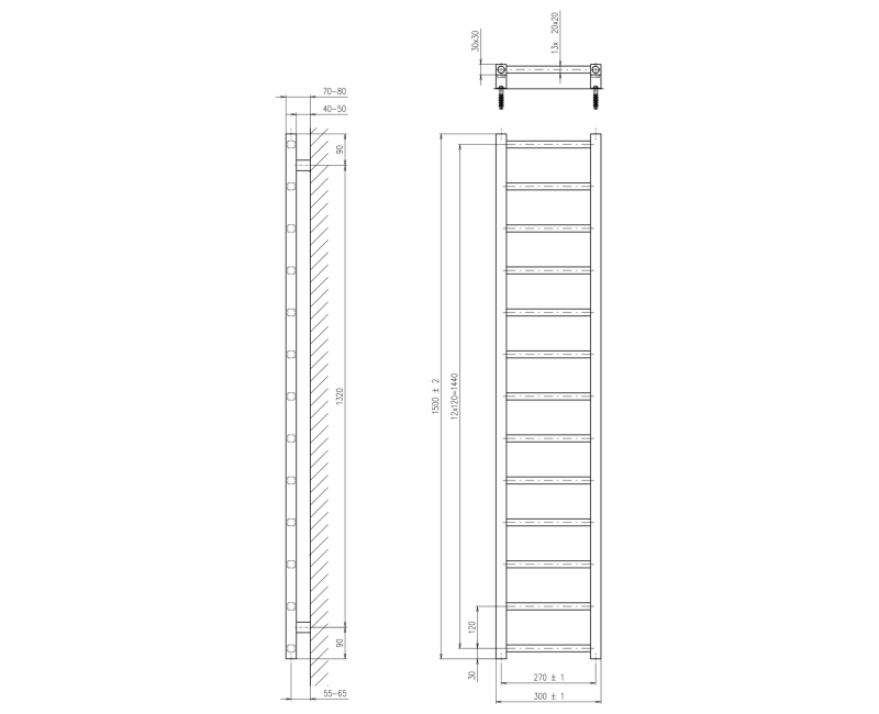 Полотенцесушитель / Радиатор Sapho Metro Light 30x150см, 276Вт, хром IR446R
