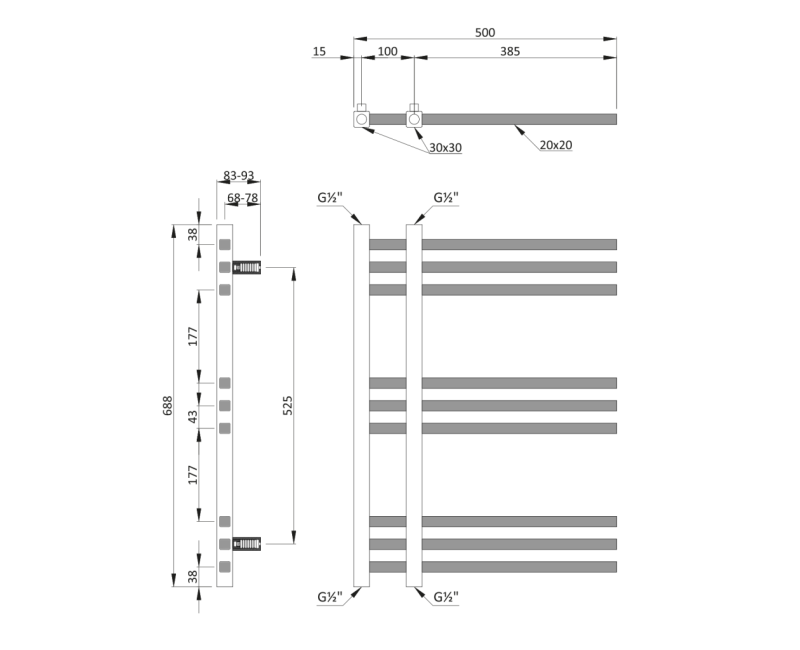 Полотенцесушитель / Радиатор Sapho MAGDALENA 500x688 мм, Хром (IZ100) IZ100