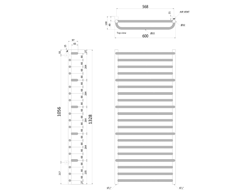 Полотенцесушитель / Радиатор Sapho Manisa, 60x133 см, 341 Вт, хром IZ111