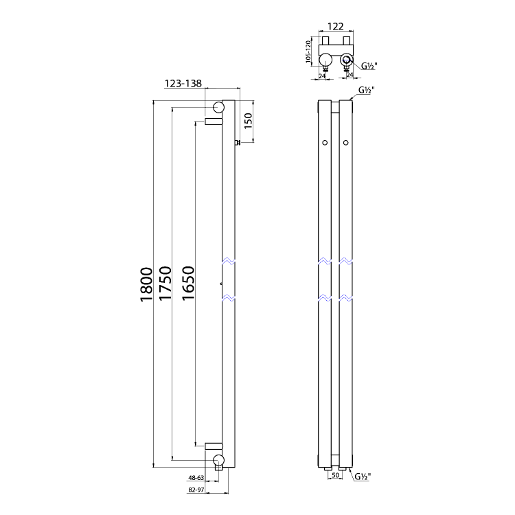 Полотенцесушитель / Радиатор Sapho Pilon 12x180 см, 300 Вт, матовый черный IZ124T
