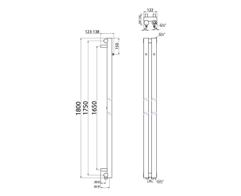 Dvieļu žāvētājs / Radiators Sapho Pilon 12x180 cm, 300W, matēti melns  IZ124T