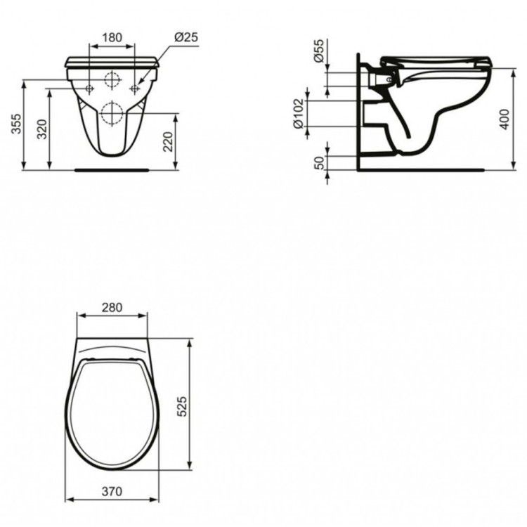 Piekaramais pods Ideal Standard Eurovit Rimfree , bez vāka balts K881001 Piekaramais pods Ideal Standard Eurovit Rimfree , bez vāka balts K881001