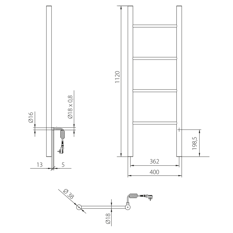Dvieļu žāvētājs / Radiators Sapho Karbo elektriskais 40x112cm, melns matēts KB904