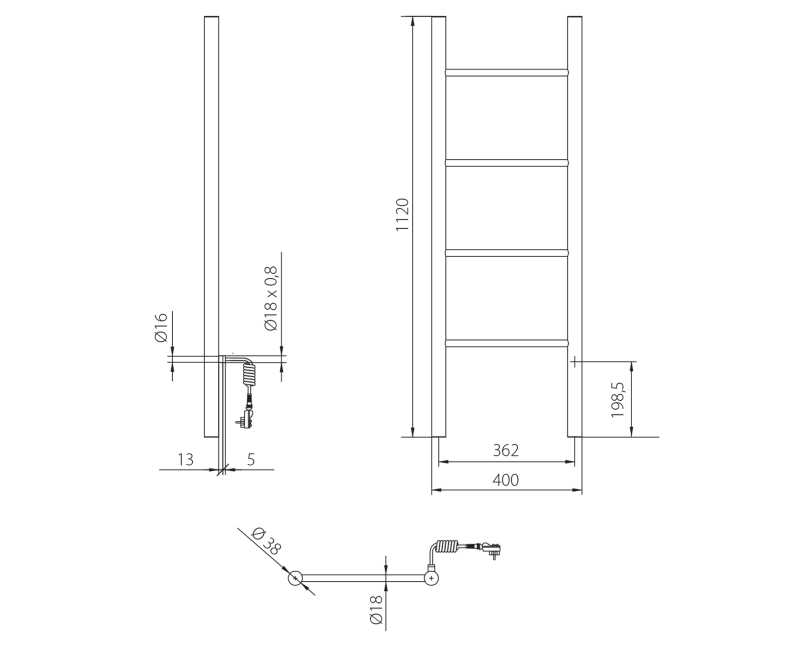 Полотенцесушитель / Радиатор Sapho Karbo электрический 40x112см, черный матовый KB904